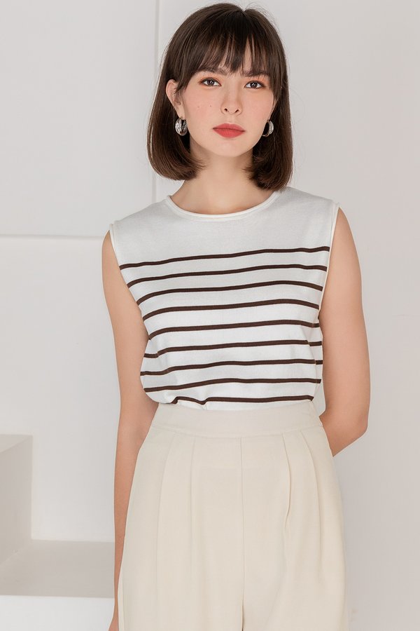 Toria Stripes Knit Top White/Brown