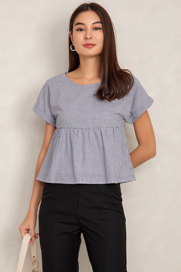 Aspen Babydoll Top Blue Linen