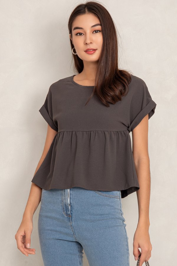 Aspen Babydoll Top Dark Grey