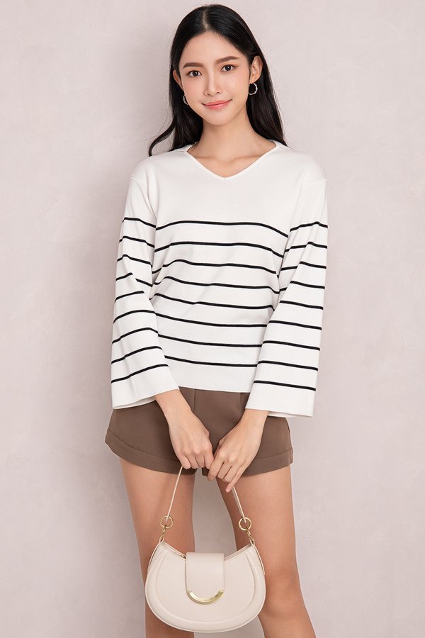 Vesta Knit Top White/Black Stripes