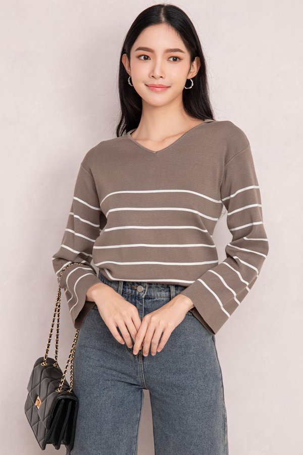 Vesta Knit Top Wood/White Stripes