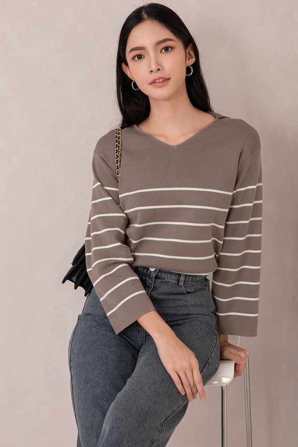 Vesta Knit Top Wood/White Stripes