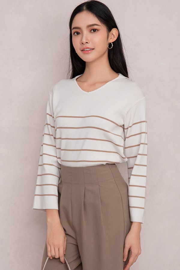 Vesta Knit Top White/Tann Stripes