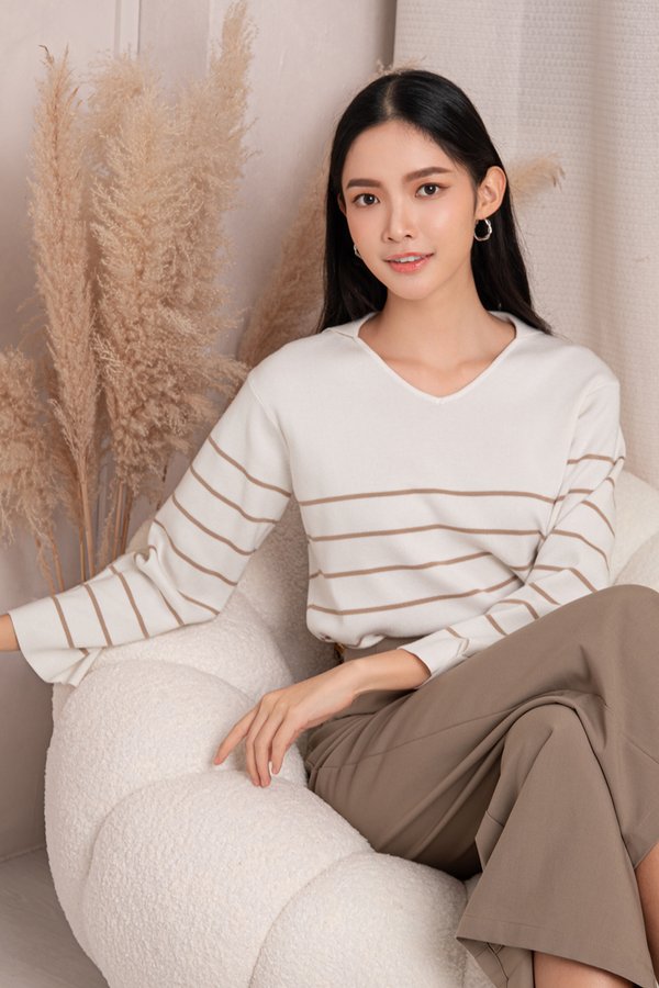 Vesta Knit Top White/Tann Stripes