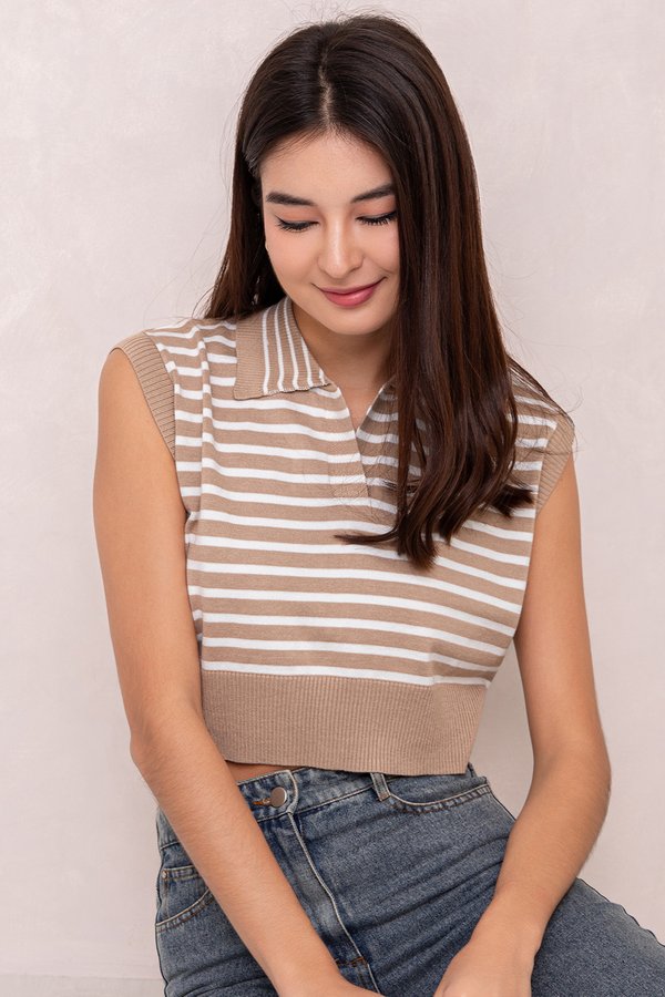 Juniper Knit Top Tann Stripes