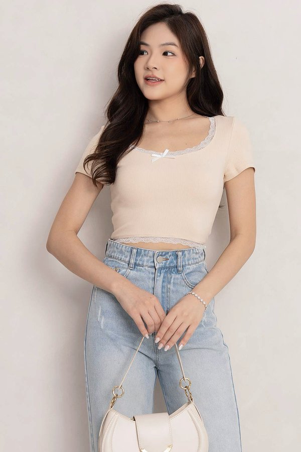 Alison Lace Trim Top Sand
