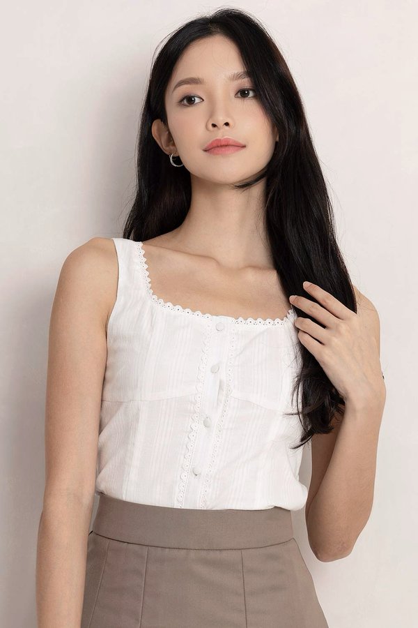 Shyla Crochet Trim Top White