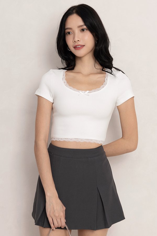 Alison Lace Trim Top White