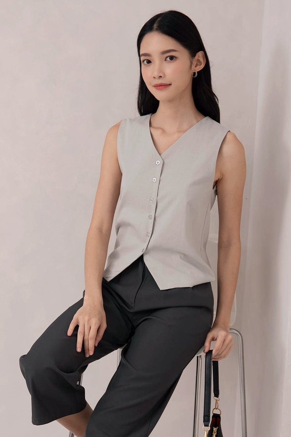 Davina Linen Vest Top Ash Grey