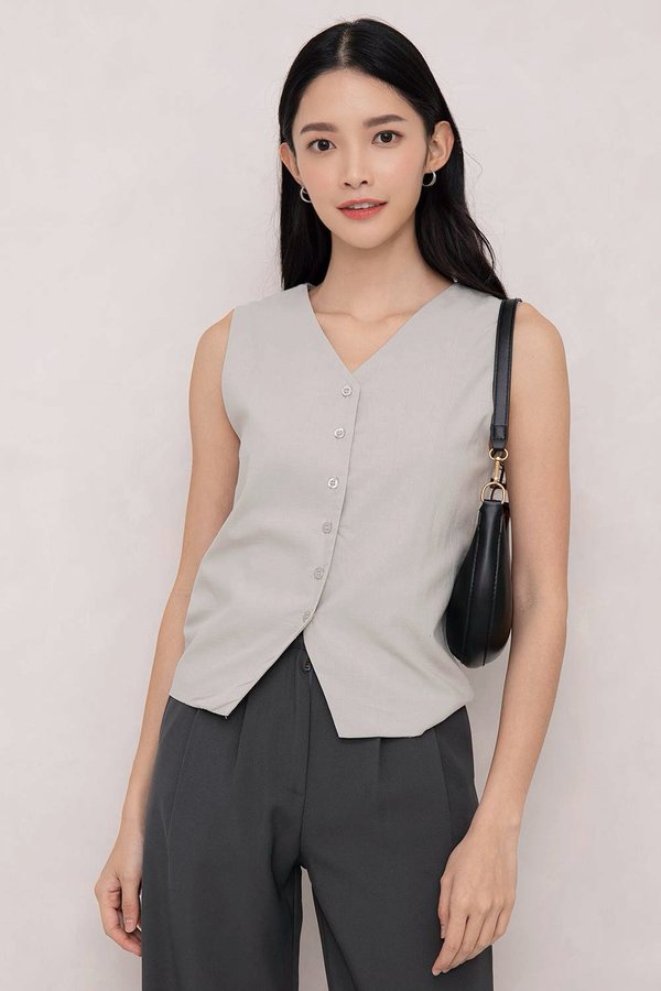 Davina Linen Vest Top Ash Grey