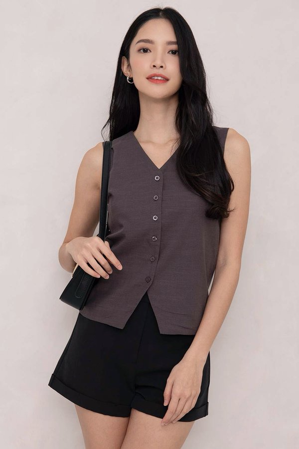 Davina Linen Vest Top Taupe Grey