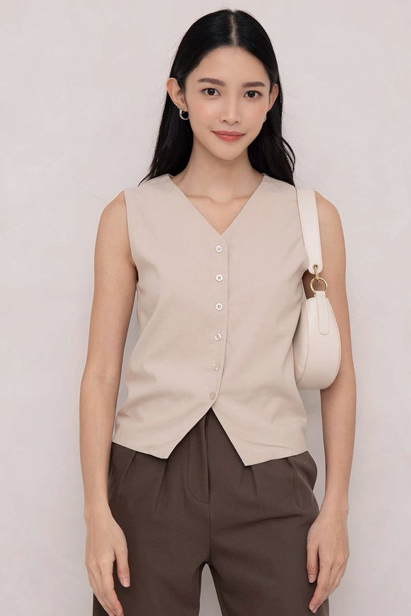 Davina Linen Vest Top Sand