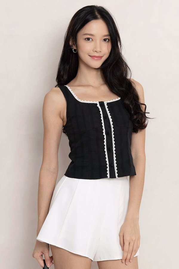 Shyla Crochet Trim Top Black