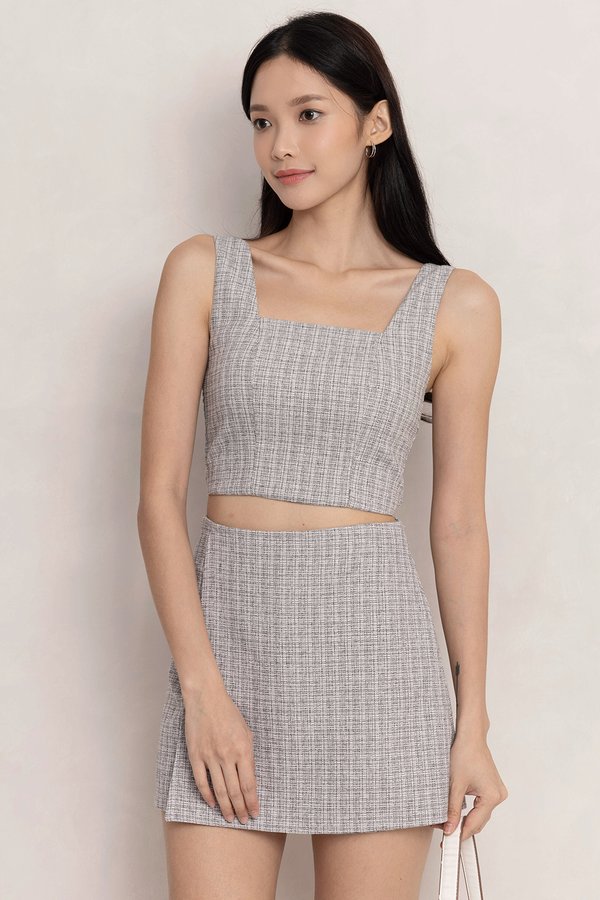 Amira Padded Top Grey Tweed