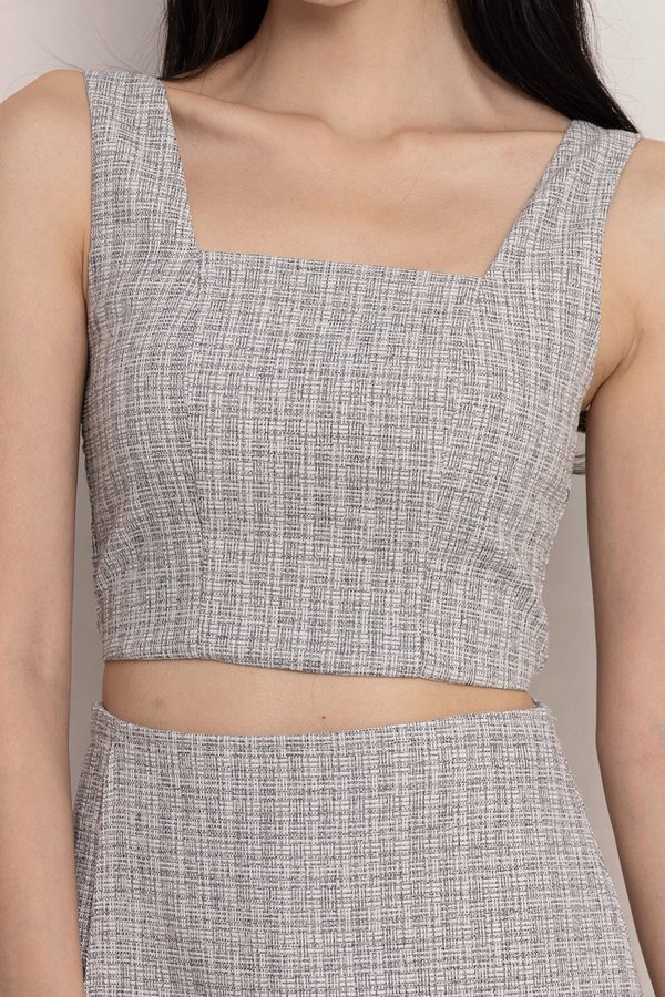 Amira Padded Top Grey Tweed