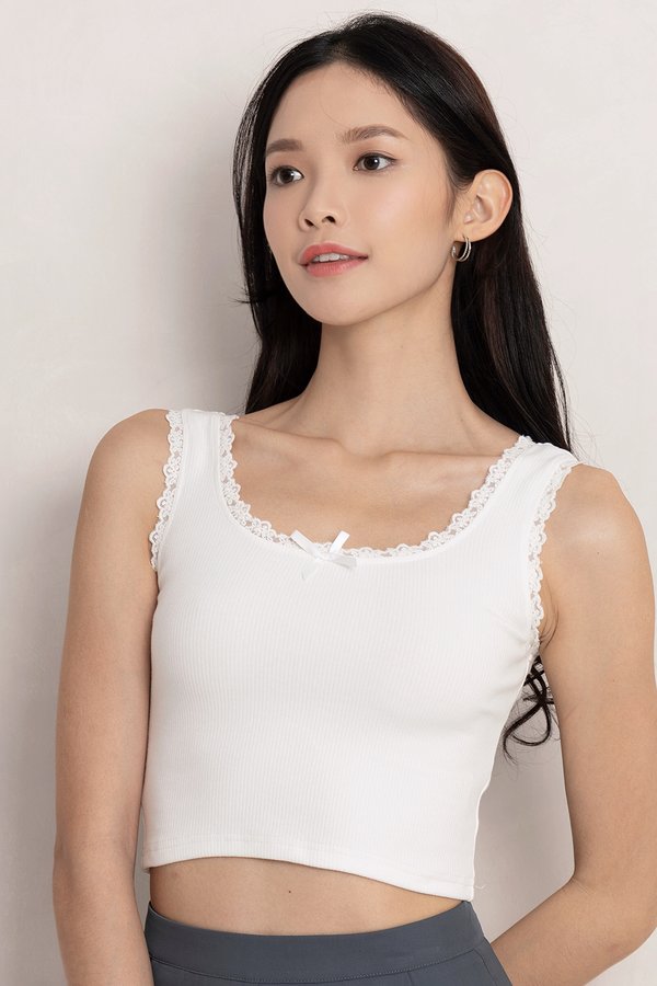Selina Lace Trim Tank White