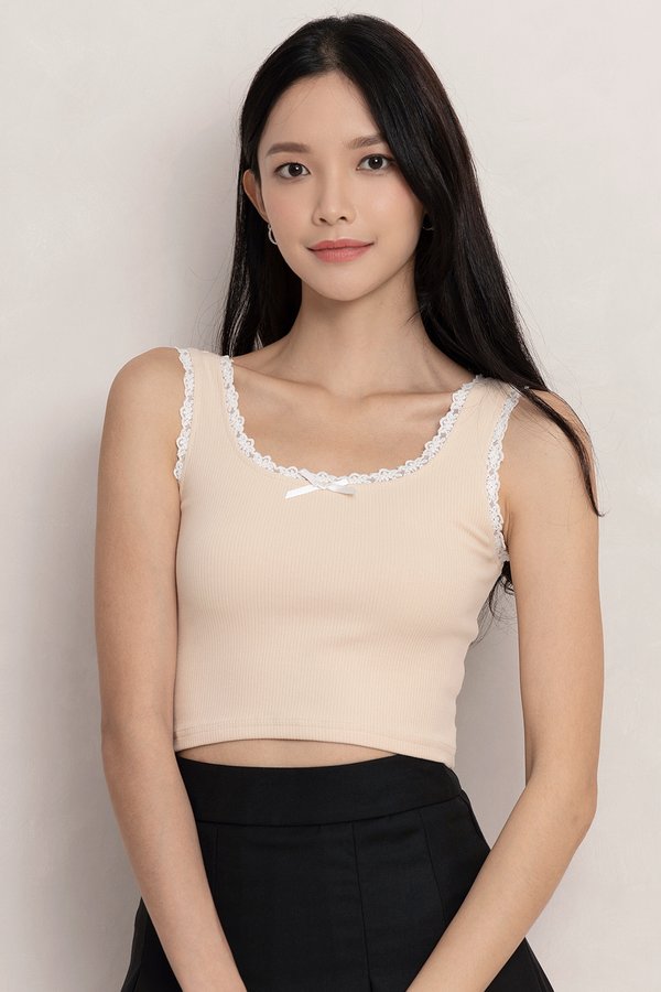 Selina Lace Trim Tank Sand
