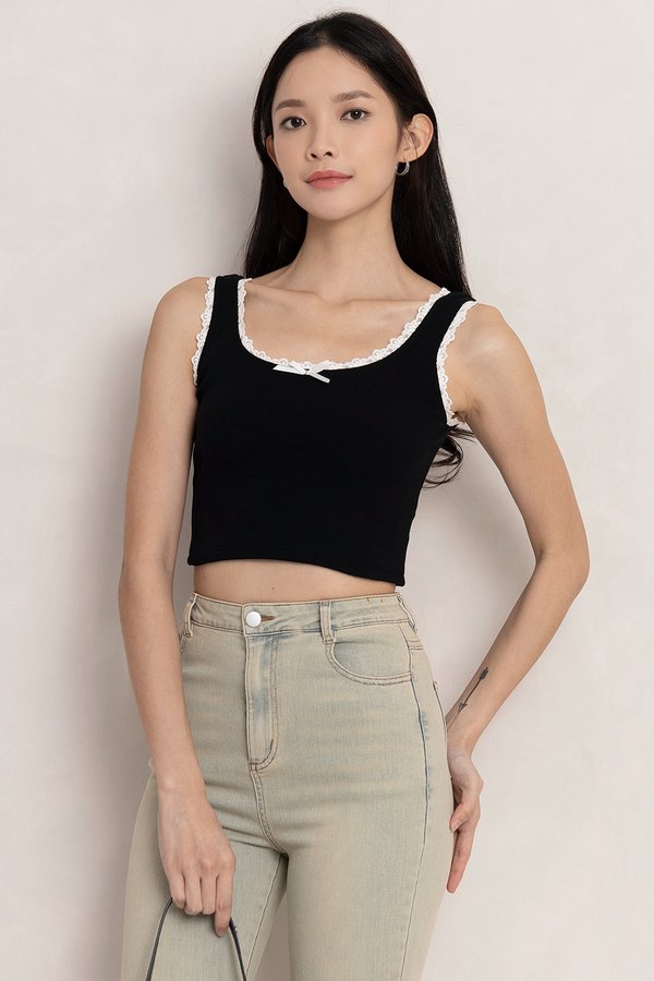 Selina Lace Trim Tank Black