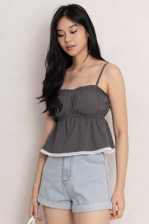 Naya Crochet Trim Top Dark Grey
