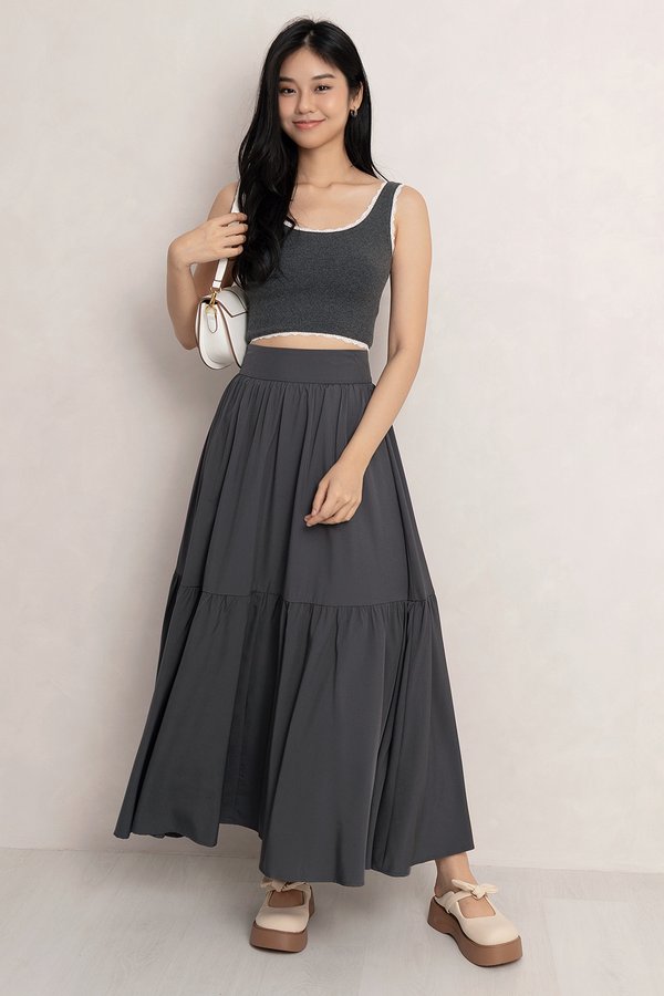 Bianca Tier Skirt Gunmetal Grey