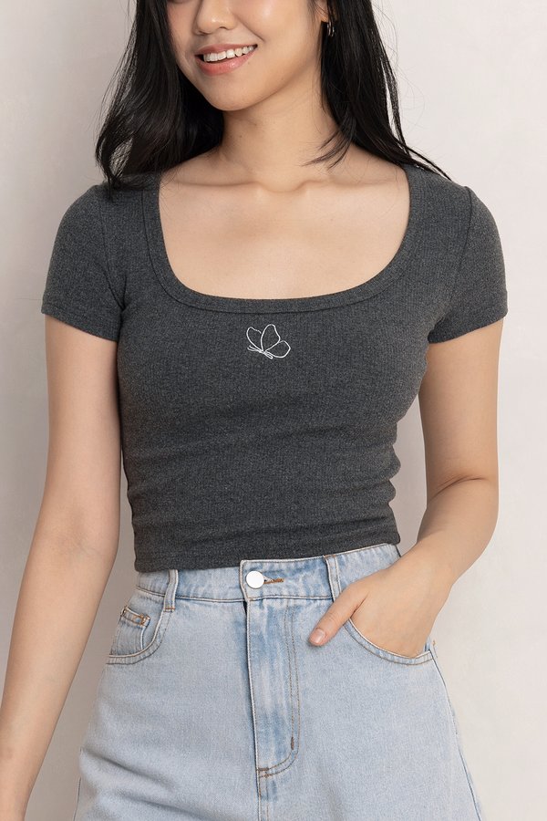 The Butterfly Top Dark Textured Grey