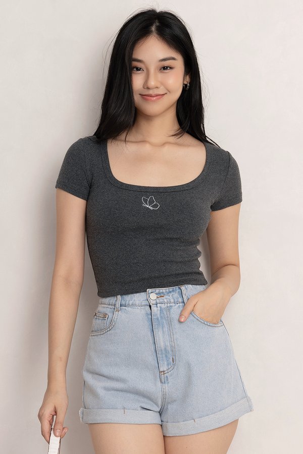 The Butterfly Top Dark Textured Grey