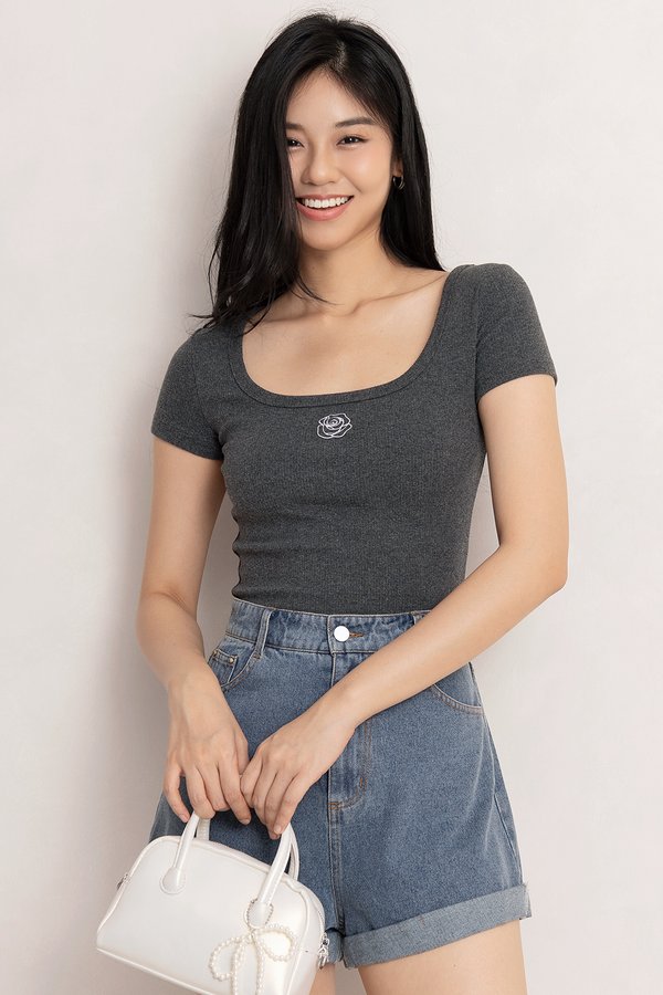 The Rose Top Dark Textured Grey