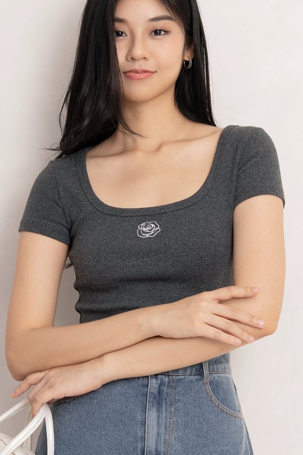 The Rose Top Dark Textured Grey