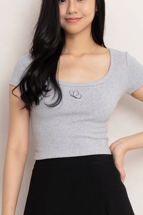 The Butterfly Top Light Textured Grey