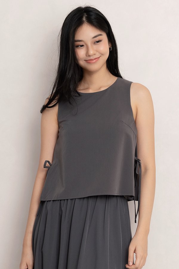 Demi Ribbon Tie Top Gunmetal