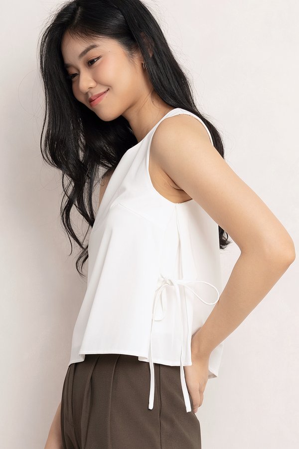 Demi Ribbon Tie Top White
