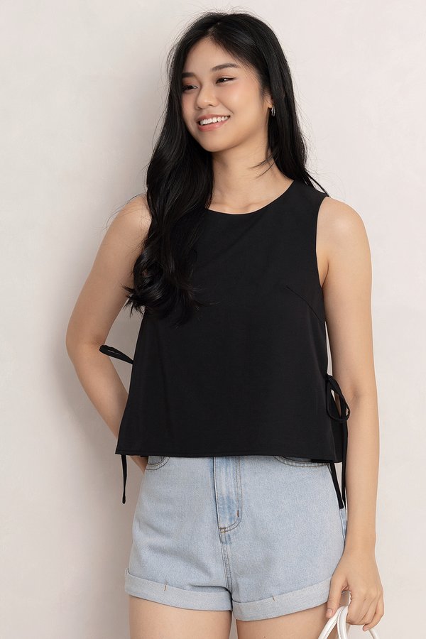 Demi Ribbon Tie Top Black