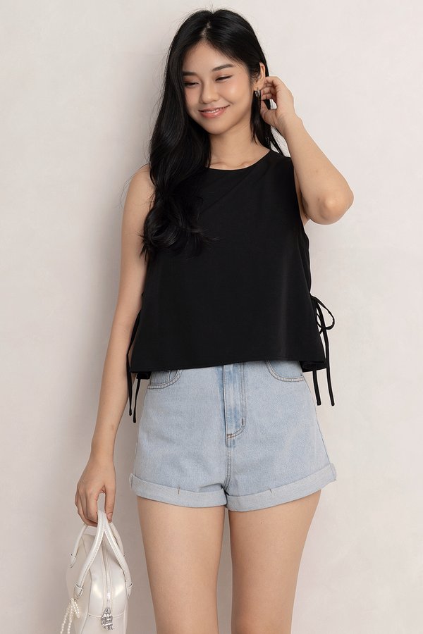 Demi Ribbon Tie Top Black