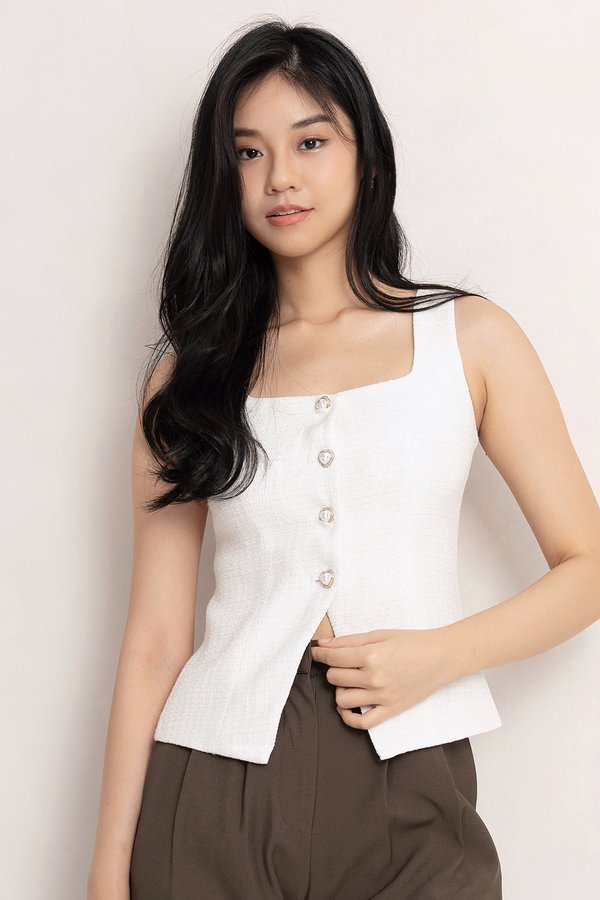 Cathie Tweed Vest Top White