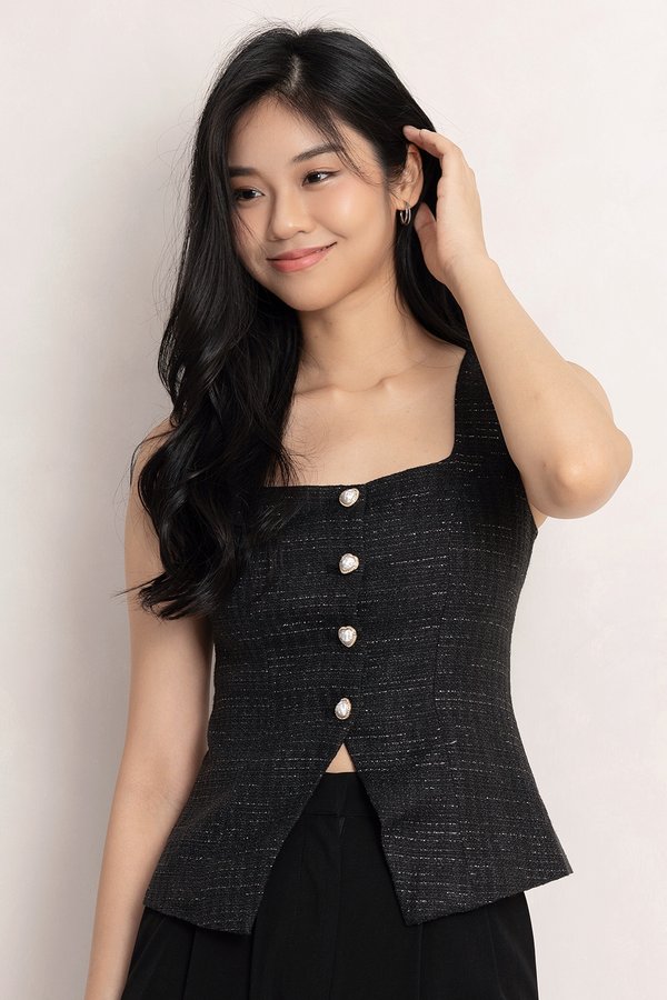 Cathie Tweed Vest Top Black