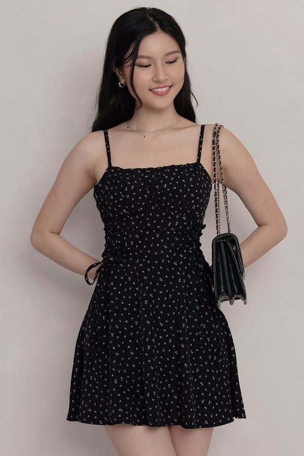 Herina Padded Romper Dress Black Floral