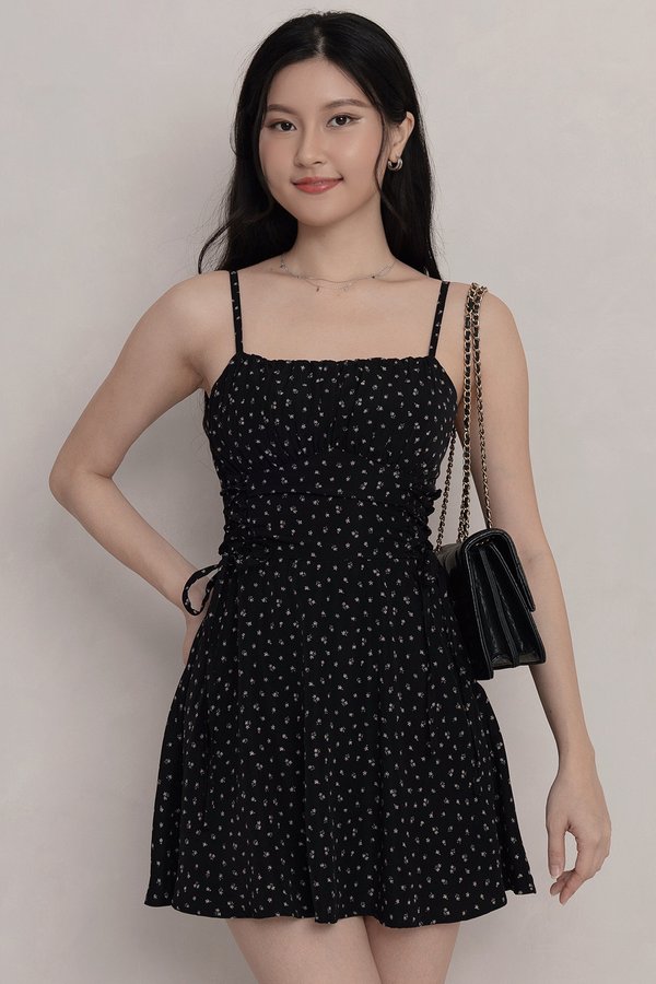 Herina Padded Romper Dress Black Floral