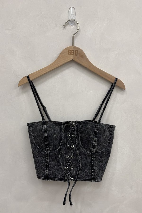 Avis Denim Padded Top Black Acid