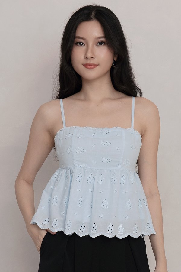 Della Padded Eyelet Top Baby Blue