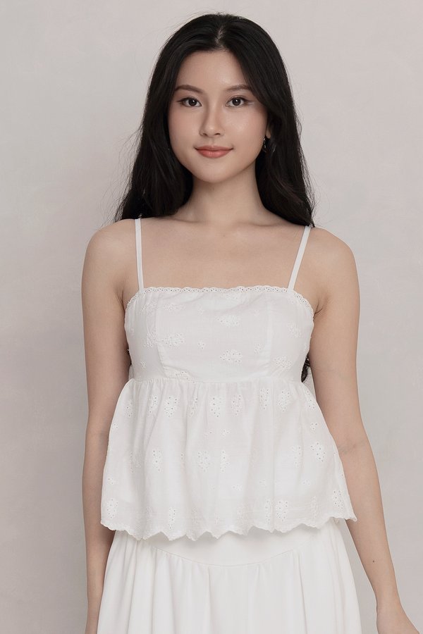 Della Padded Eyelet Top White