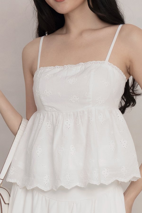 Della Padded Eyelet Top White
