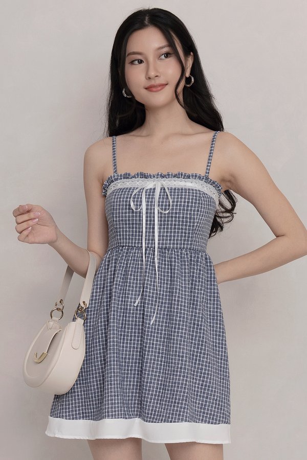 Agnes Padded Dress Navy Gingham