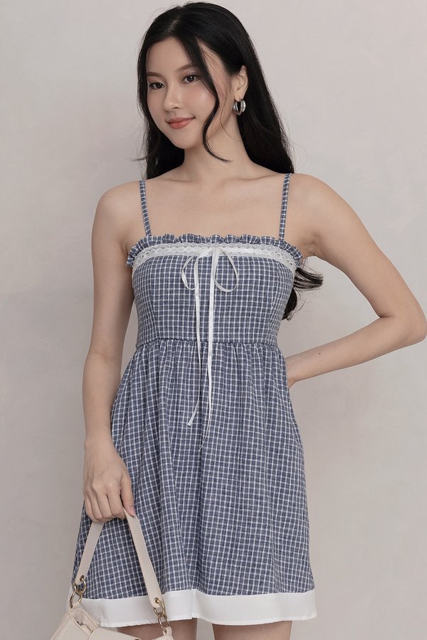 Agnes Padded Dress Navy Gingham