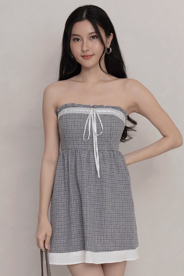 Agnes Padded Dress Black Gingham