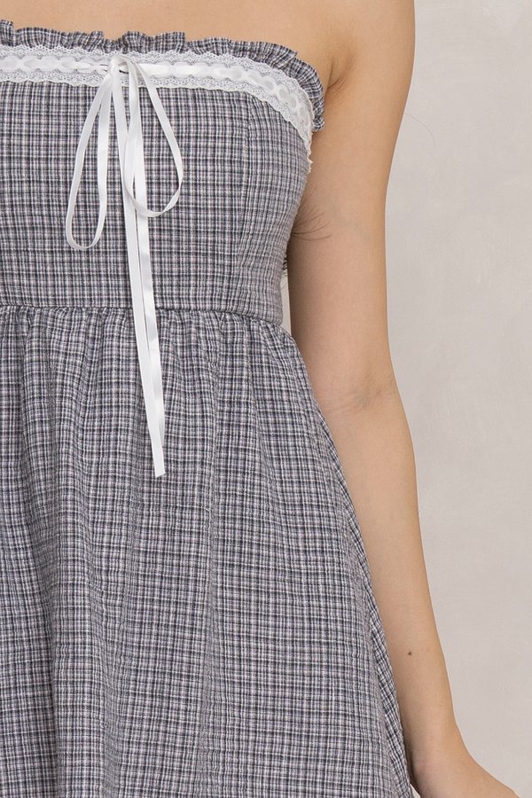 Agnes Padded Dress Black Gingham