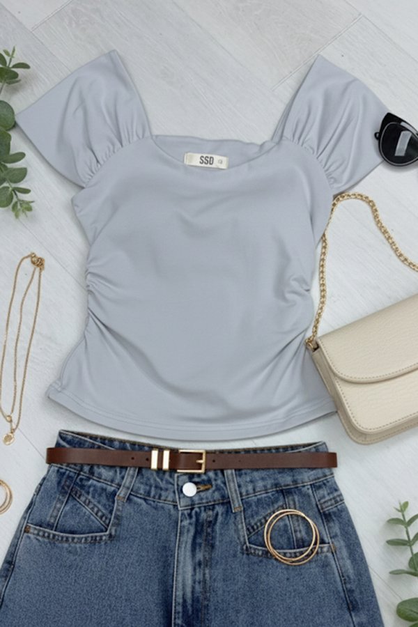 Elena Padded Top Ice Grey Blue *PLUSH*