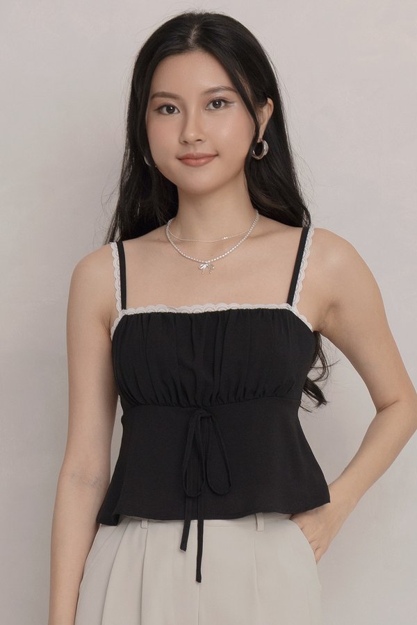 Rita Lace Trim Padded Top Black