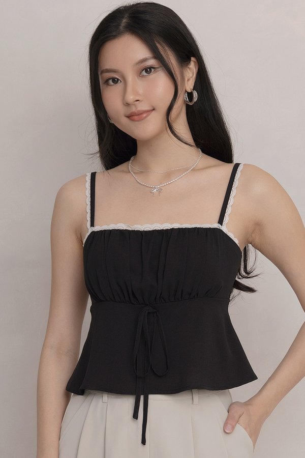 Rita Lace Trim Padded Top Black