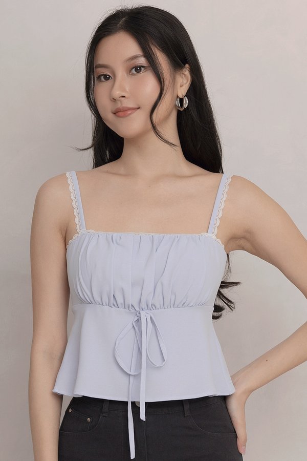 Rita Lace Trim Padded Top Sky Blue