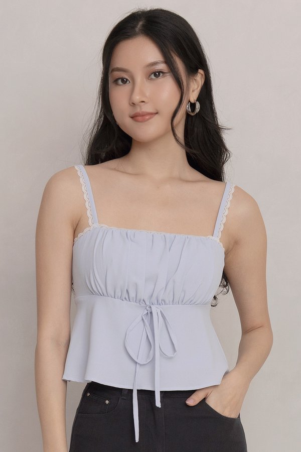 Rita Lace Trim Padded Top Sky Blue